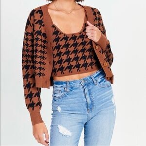 Altar’d State Brown and Black Houndstooth Sweater Set size medium